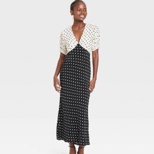 USED - A New Day Black and White Polka Dot midi Dress